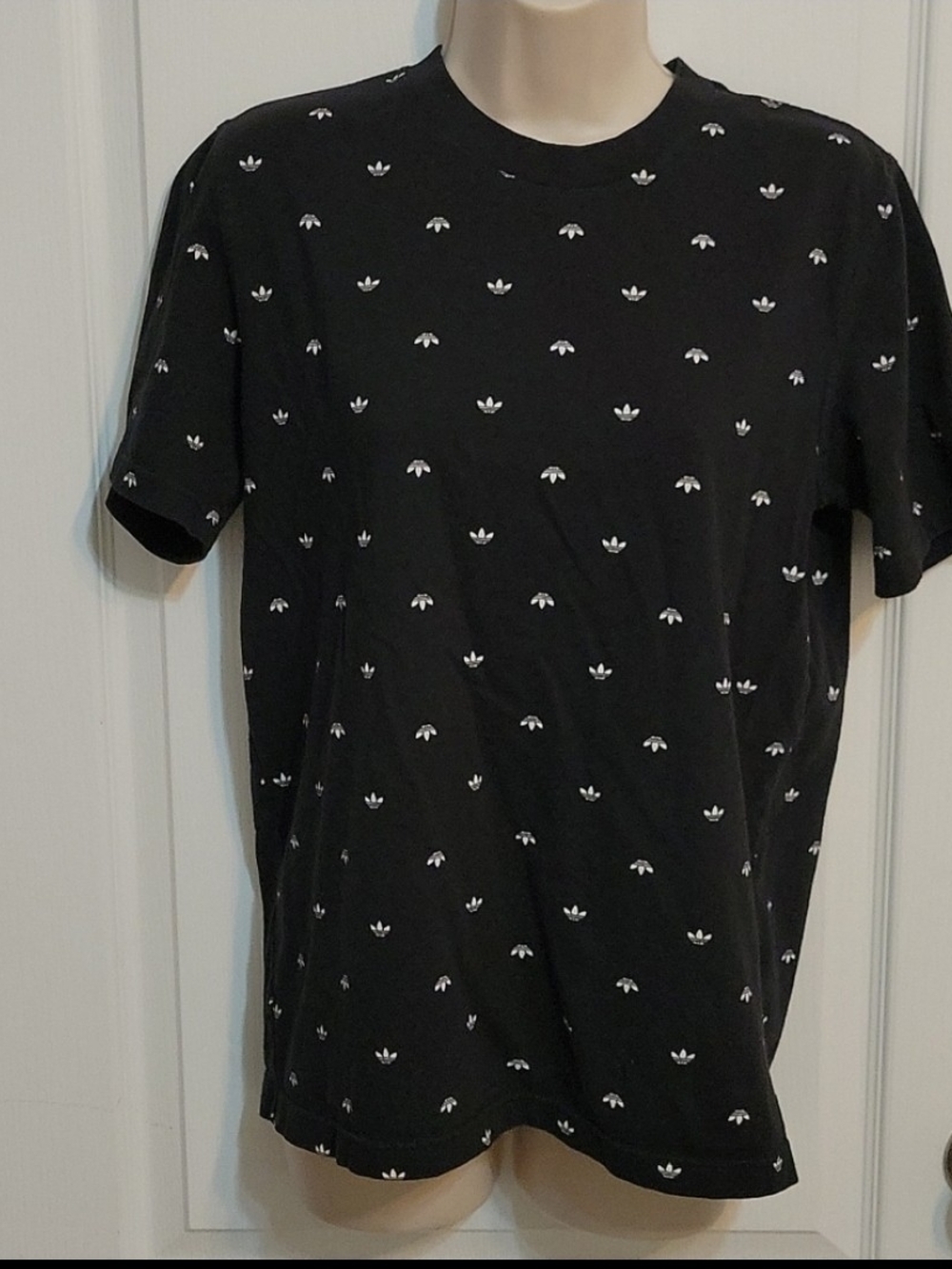 adidas Black Short-Sleeve Tee with White Trefoil Pattern
